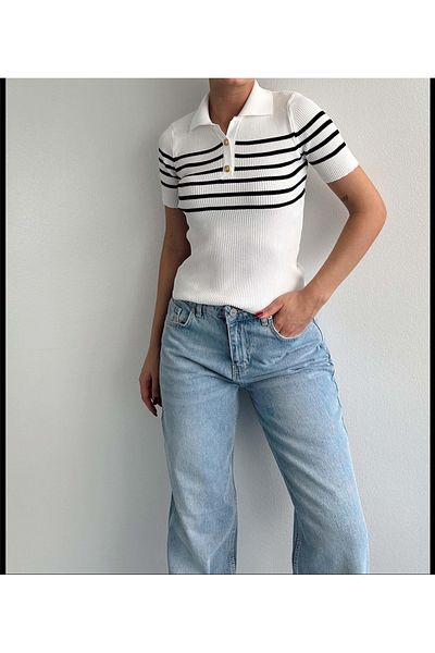 fujya Polo Neck Button Detailed Fine Knit Blouse