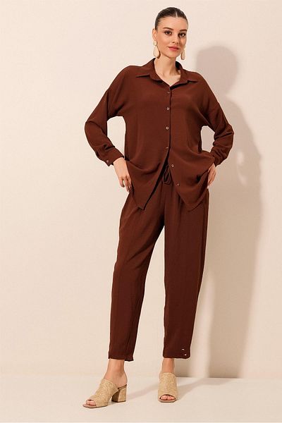 Bigdart Model 6593 - Brązowy dwuczęściowy garnitur oversize