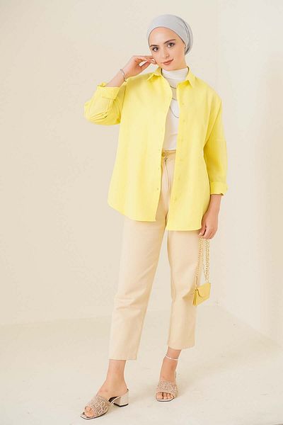 Bigdart 103901 Koszula typu oversize basic z hidżabem – żółta