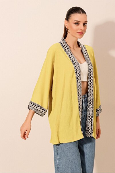 Bigdart 5866 Вишитий трикотажний кімоно - A.Sarı
