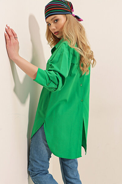 Bigdart 3952 Buttoned Back Boyfriend Shirt - Green