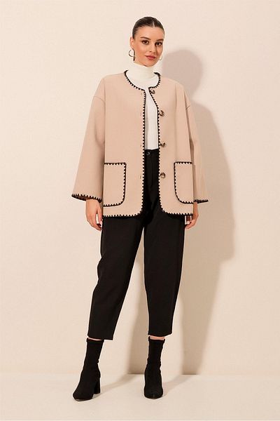 Bigdart 0690 Boyfriend Embroidered Stitch Jacket - Beige