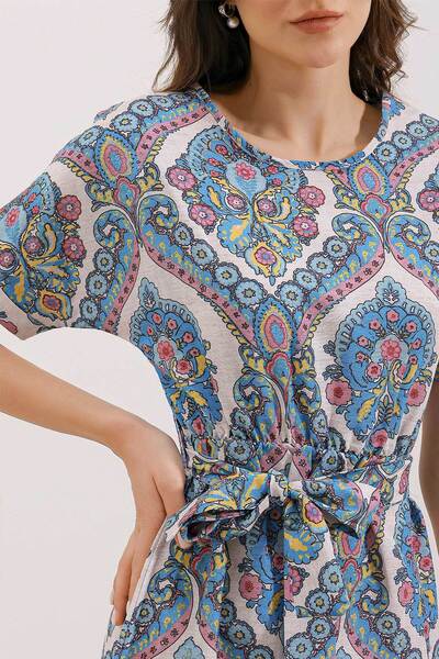 Bigdart 2389 Linen Dress with Belt - Blue