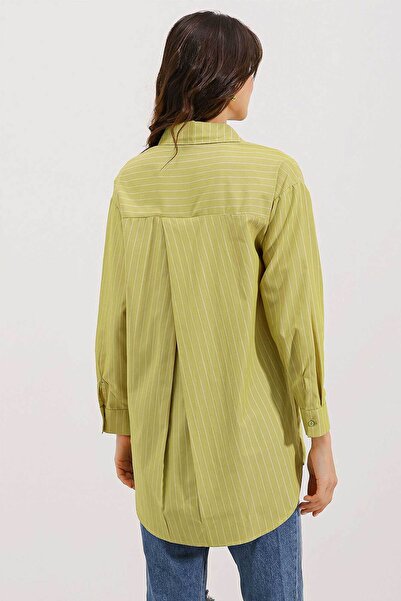 Bigdart 20217 Pocket Detailed Striped Oversize Shirt - Green