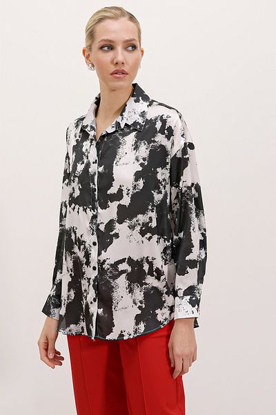 Bigdart 3964 Cămașă din satin care curge ușor - L. Negru