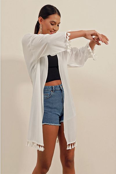 Bigdart 5833 Rüschen-Kimono – Weiß