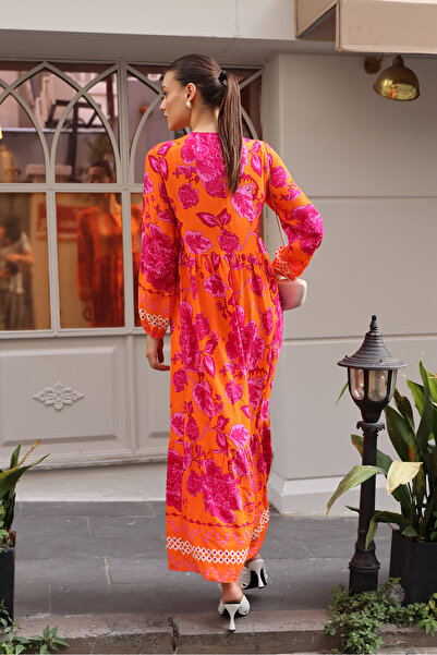 Bigdart 2439 Dlouhé šaty se vzorem – oranžové