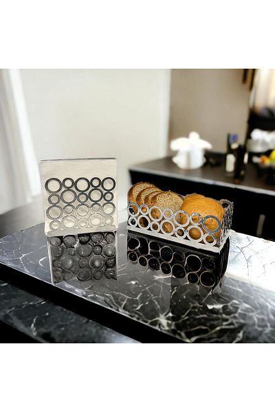 decorelax Silver Color Set of 2 Bread Basket and Napkin Holder