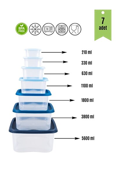 teknotrust Rainbow 7-Piece Food and Food Storage Set - Suitable for Square Deepfreeze and Microwave Use