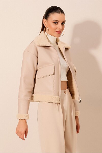 Bigdart 1039 Bomberjacke aus Kunstleder – Ecru