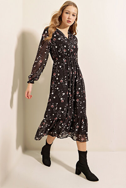 Bigdart 2137 Wzorzysta sukienka z szyfonu - czarna