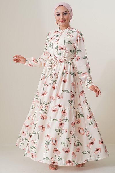 Bigdart 2144 Magnificent Collar Hijab Dress - A.ekru