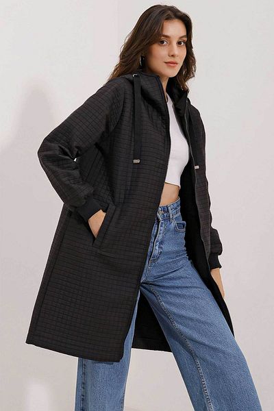 Bigdart 5138 Quilted Long Coat - F. Black