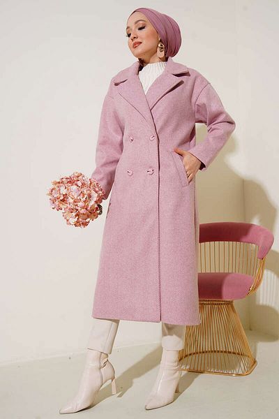 Bigdart 9113 Oversize Wide Cut Woolen Long Cashmere Coat - Pink
