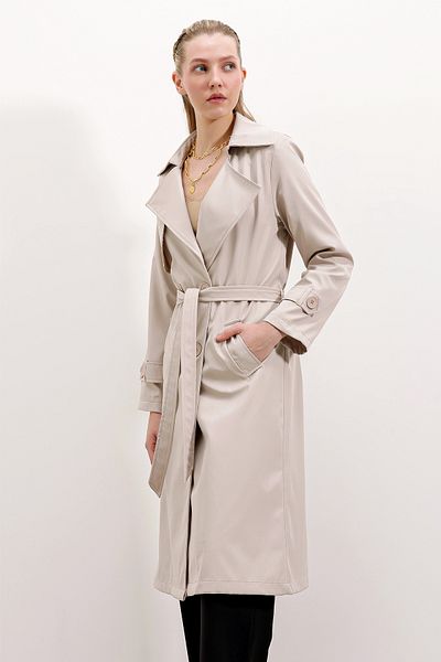 Bigdart Beige 5918 Model Double Breasted Collar Trench Coat