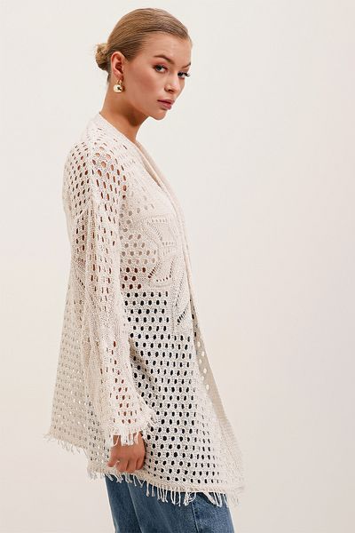 Bigdart 15857 Oversize Cardigan with Openwork/Hole - Stone