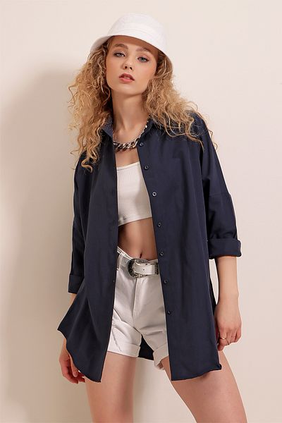 Bigdart 3900 Oversize-Lang-Basic-Hemd – Marineblau