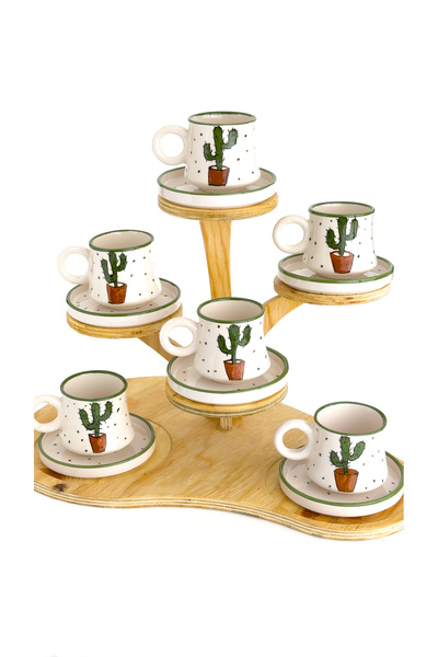 Gezdikçe Bilelim مجموعة من 6 فناجين قهوة من السيراميك مصنوعة يدويًا بنمط الصب...