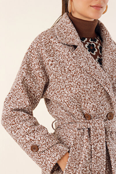 Bigdart 9120 Double Breasted Collar Boucle Coat - Brown