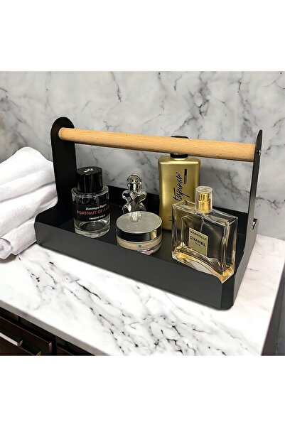 decorelax 30x17cm Black Metal Serving, Presentation, Decorative Tray with Woo...