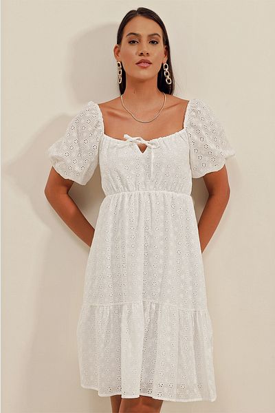Bigdart 2392 Rochie festonată - Albă