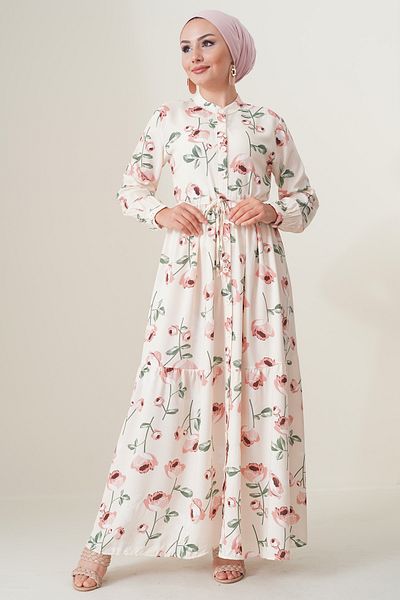 Bigdart 2144 Magnificent Collar Hijab Dress - A.ekru