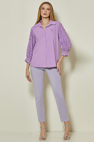 Guitar Dar Paça Lila Pamuklu Pantolon