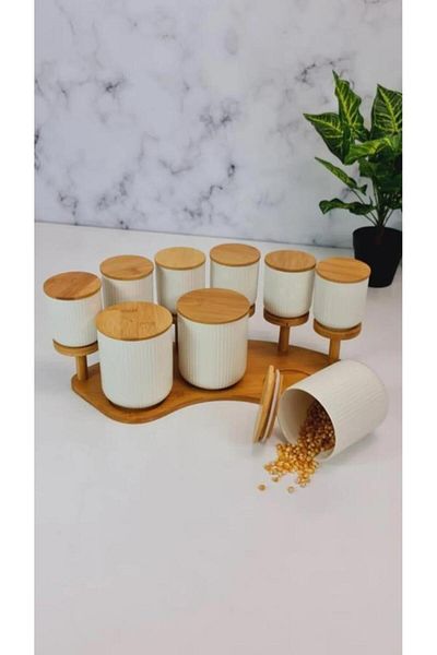 AROW Adel Bamboo Stand Porcelain Spice Set Tr-1891