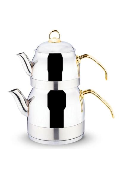 Lines Ayperi Gold Metal Handle Self-Straining Steel Teapot Small Size
