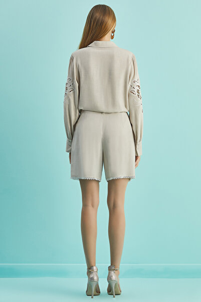 Guitar Geniş Paça Bej Keten Şort