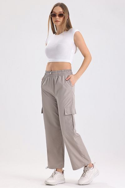 MD trend Pantaloni de parașuta cu talie înaltă și cu picior elastic pentru femei, cu buzunar cargo