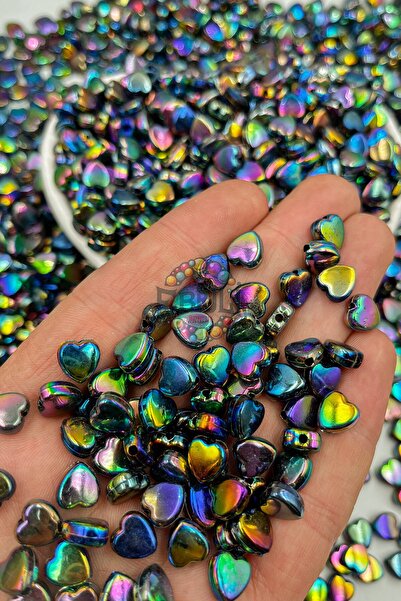 Ebruli Boncuk 8 mm Kalp Akrilik Boncuk Aksesuar Takı Yapımı Bead (50 Gr)
