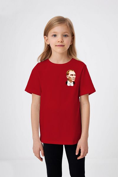 ADABEBEK Mustafa Kemal Atatürk Tricou pentru fetiță cu imprimeu cu desen cu papion