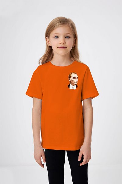 ADABEBEK Mustafa Kemal Atatürk Drawing Printed Girl's T-Shirt with Bow Tie