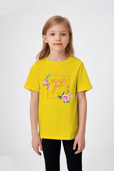 ADABEBEK Beautı Written Flower Patterned Girl's T-Shirt