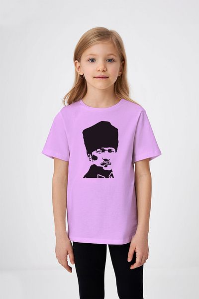 ADABEBEK Tricou pentru fetiță cu imprimeu Mustafa Kemal Atatürk Creion Negru