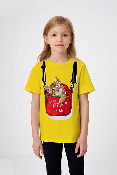 ADABEBEK Girl's Cat Printed T-Shirt in a Bag