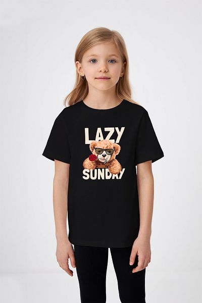 ADABEBEK Lazy Sunday Letter Printed Girl's T-Shirt