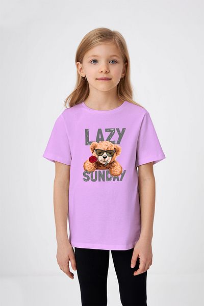 ADABEBEK Tricou pentru fetiță cu imprimeu Lazy Sunday