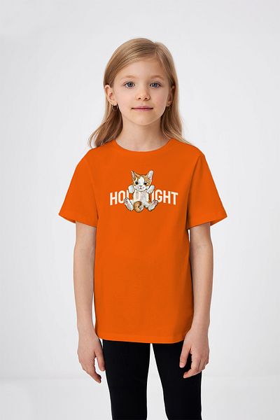 ADABEBEK Hold Night Girl's Cat Printed T-Shirt