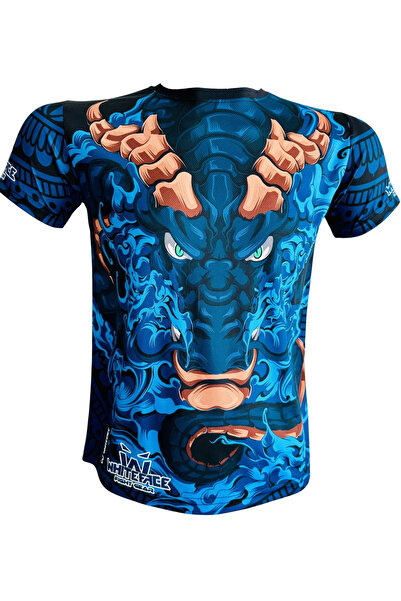 whiteface Özel Tasarım Dijital Mavi Ejderha Baskılı Tişört (siyah)