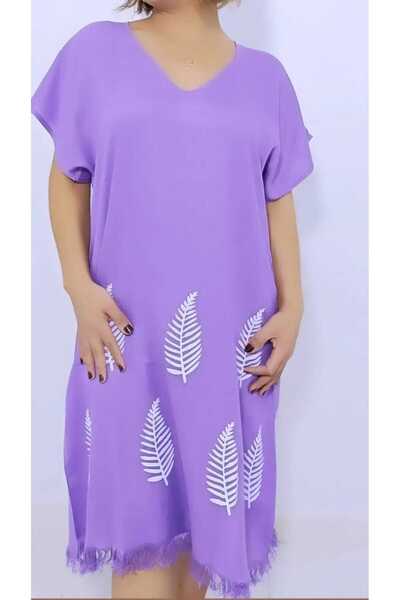 Nevin Acar Λιλά Φύλλο Μπαμπού Peshtemal - Φόρεμα παραλίας με μισό μανίκι