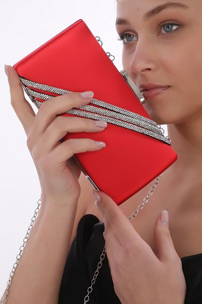 womenacs Κόκκινο Χρώμα Σατέν Σχέδιο Βραδινό Φόρεμα Clutch Portfolio Χέρι Νυχτερινή Τσάντα αρραβώνων γάμου
