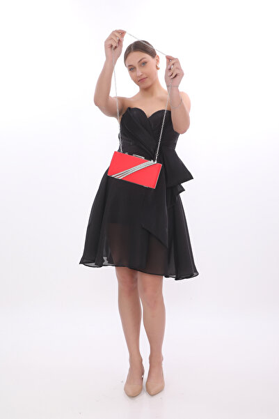 womenacs Red Color Satin Stone Design Evening Dress Clutch Portfolio Handmade Night Wedding Engagement Bag