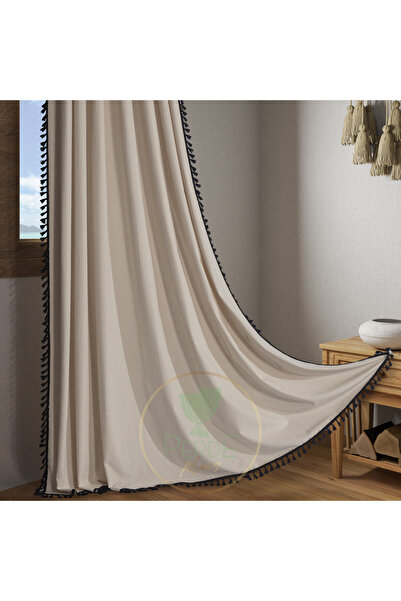 Perdeplus Μαύρη φούντα βαμβακερή - Υγιής κουρτίνα με άμμο