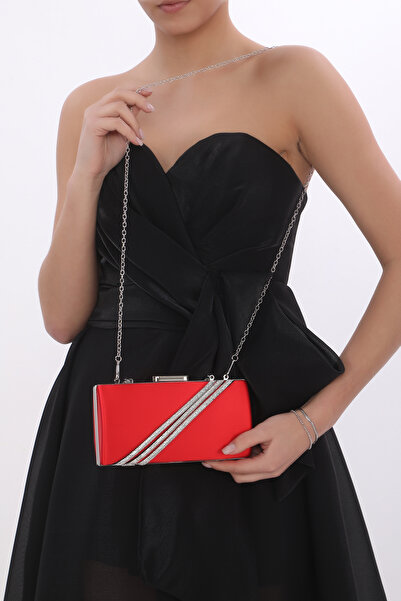 womenacs Red Color Satin Stone Design Evening Dress Clutch Portfolio Handmade Night Wedding Engagement Bag