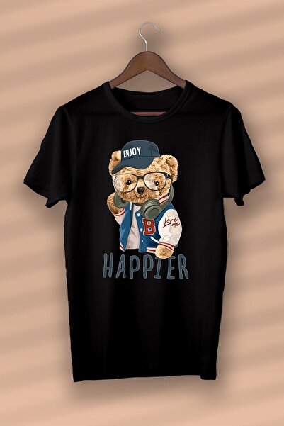 CONSTRAİN Teddy Bear Happier Printed Organic Cotton Black Unisex - Γυναικεία ...