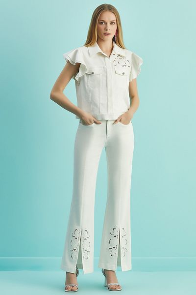 Guitar Wide Leg Ecru Cotton Trousers