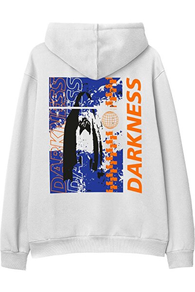 Adrift Σκούρο Λευκό Oversize Unisex Φούτερ με Κουκούλα