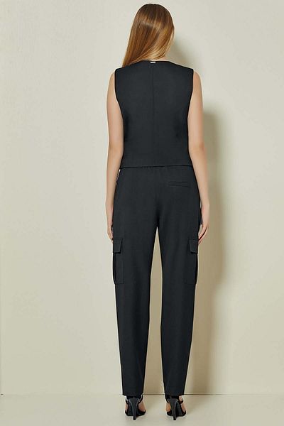 Guitar Sleeveless Buttoned Black Woven Vest